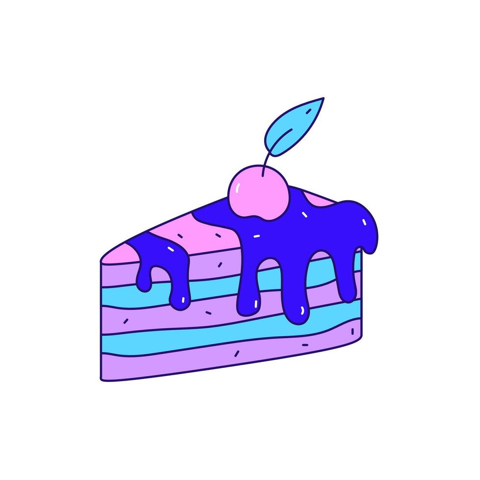 Piece of cake with cherry colorful doodle vector illustration