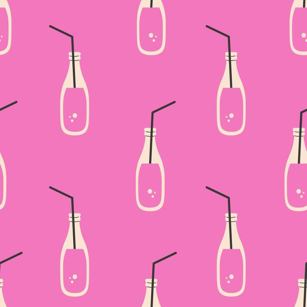 Drink modern pink seamless pattern with soda bottle vector