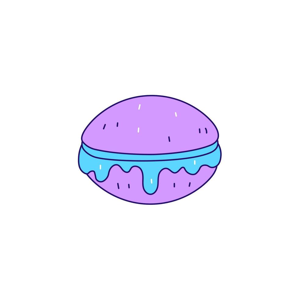 Colorful macaron with melting cream doodle vector illustration