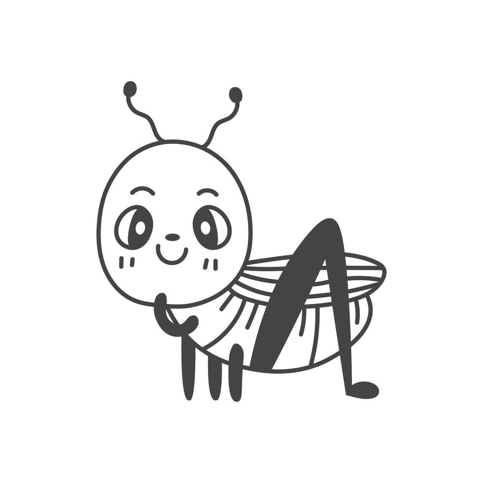 Cute grasshopper doodle illustration vector