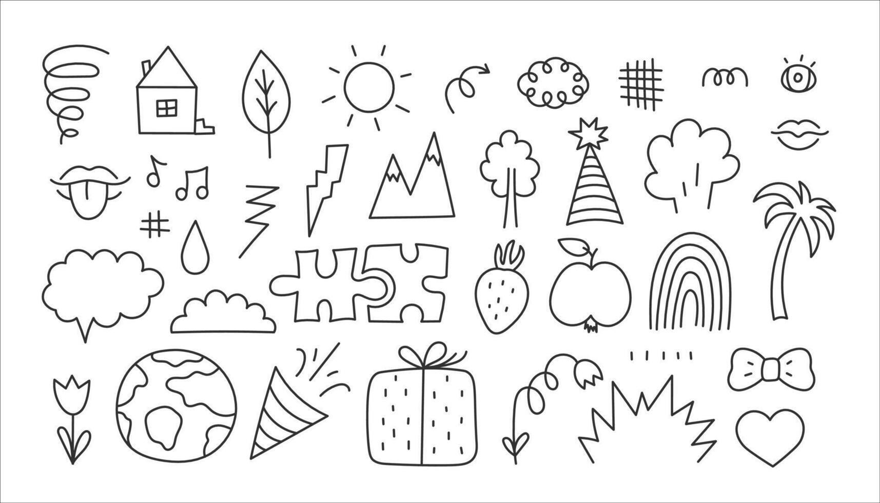 Big vector set of abstract line doodles