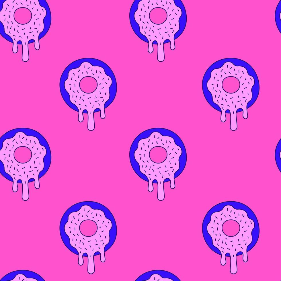 Donut with melting icing colorful seamless pattern in doodle style vector