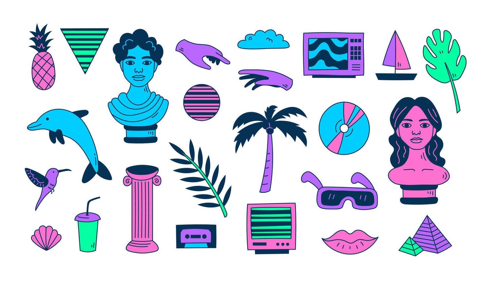 80s 90s doodle design elements vector set