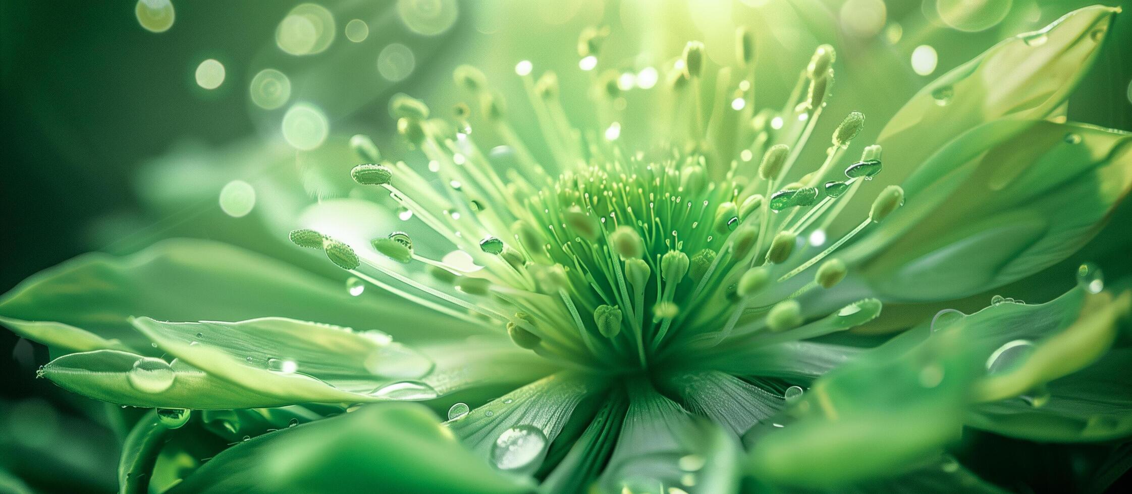 AI generated close up green flower with white petals, sense symmetry and patterns nature background photo