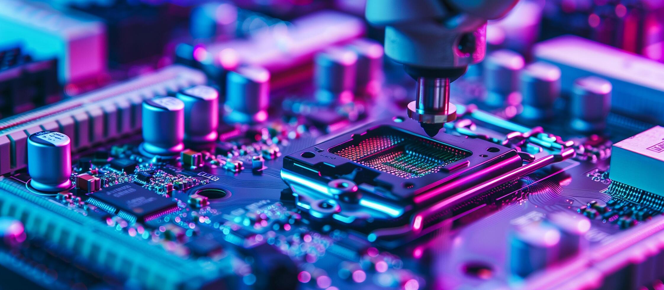 AI generated production microchip semiconductor manufacturing concept background photo