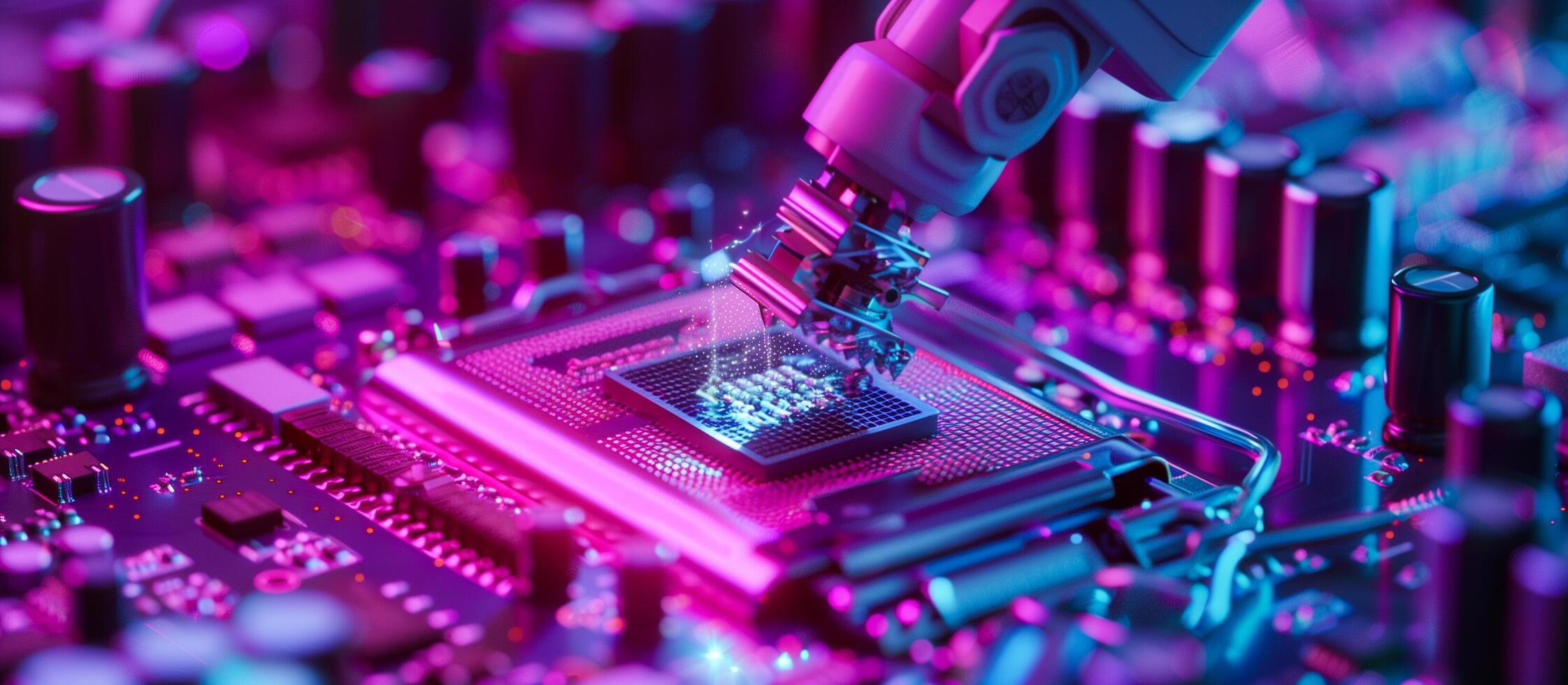 AI generated production microchip semiconductor manufacturing concept background photo