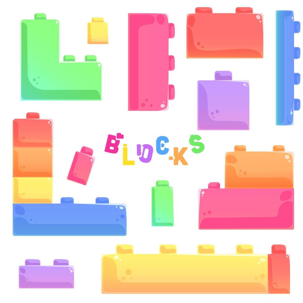 Colored vector set with multi-colored construction cubes for creativity and modeling. Red, orange, yellow, green, purple