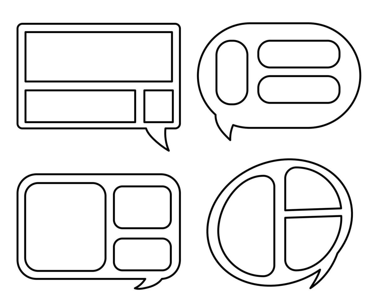 Black and white set of vector icons for text boxes. Round, square, rounded