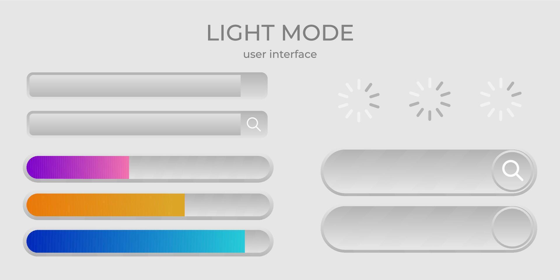 ligero modo ui sencillo elegante conjunto de botones, cargando, buscar bar diseño vector