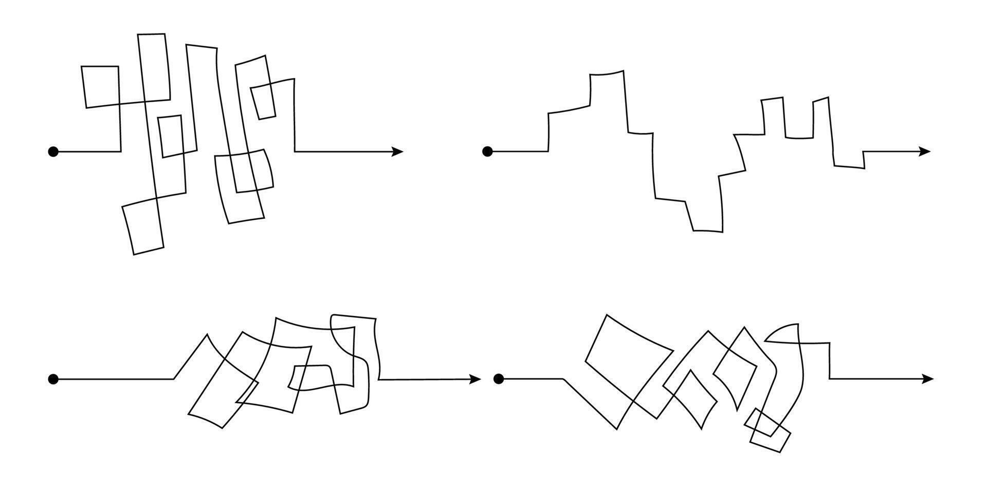 complejo fácil sencillo camino desde comienzo a idea. caos simplificando, problema resolviendo y negocio soluciones idea buscando concepto vector ilustración. mano dibujado garabatear Escribiendo caos líneas