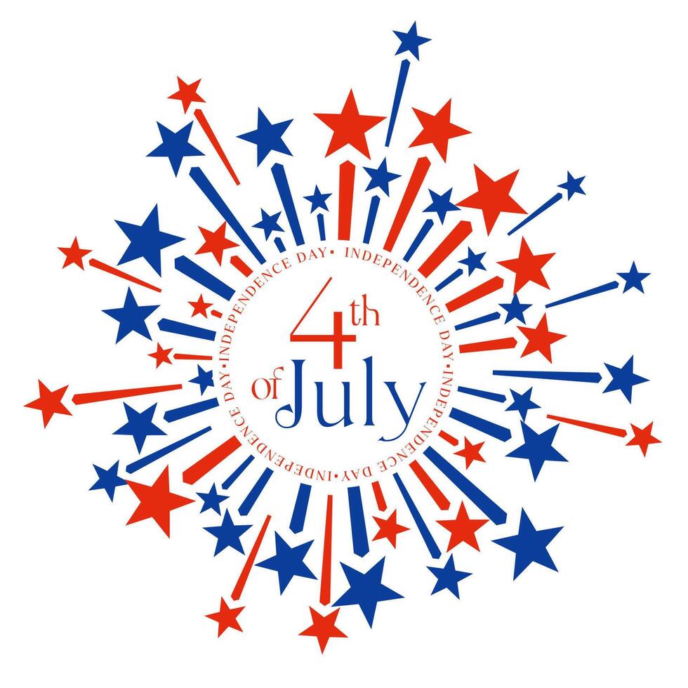 4th of July, USA Independence Day. Vector holiday frame isolated on white background. Paper stars in USA flag colors. Material design for greeting card, flyer, banner, poster.