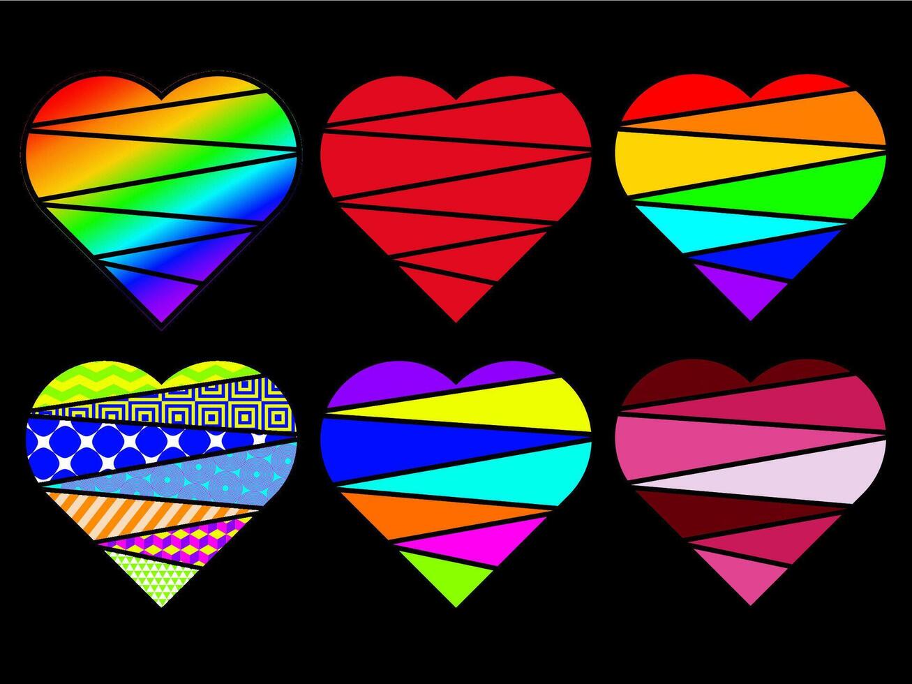 Rainbow patterned heart illustration collection, love symbol icon set, love symbol vector. vector