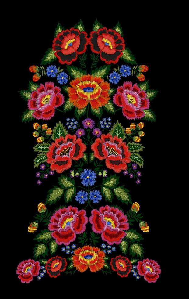 Ukrainian national embroidery, satin stich flowers vector