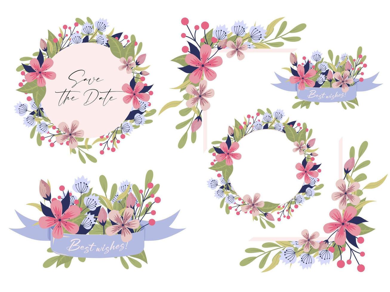 Set of floral branch. Wedding concept with flowers. Floral poster, invite. Vector arrangements for greeting card or invitation design