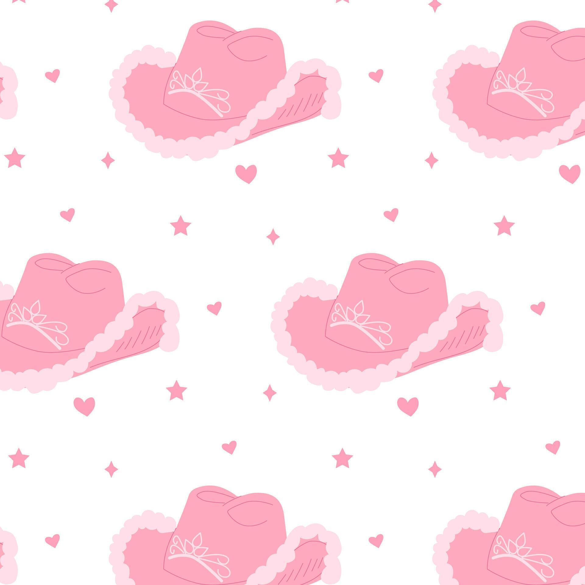 Pattern with hand drawn female cowboy hats. Pink cowgirl hats flat