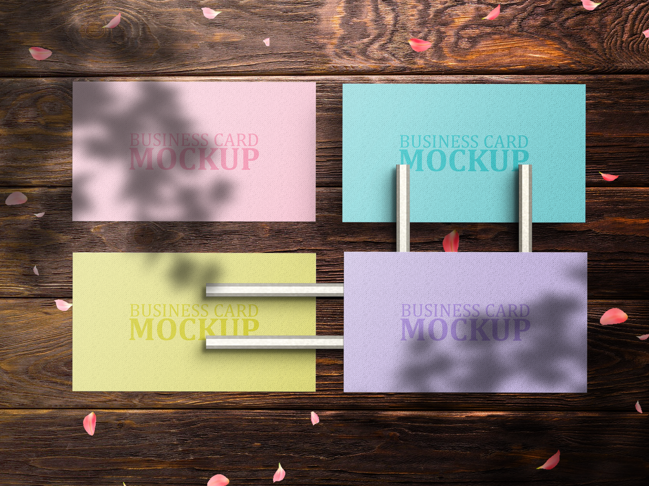 Wooden Background Multiple Business Card Mock-up psd