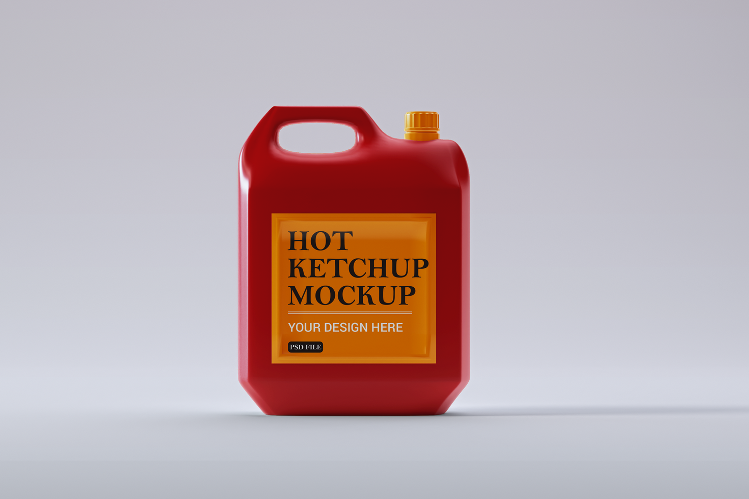 3d realistic Hot ketchup packaging gallon mockup front view psd