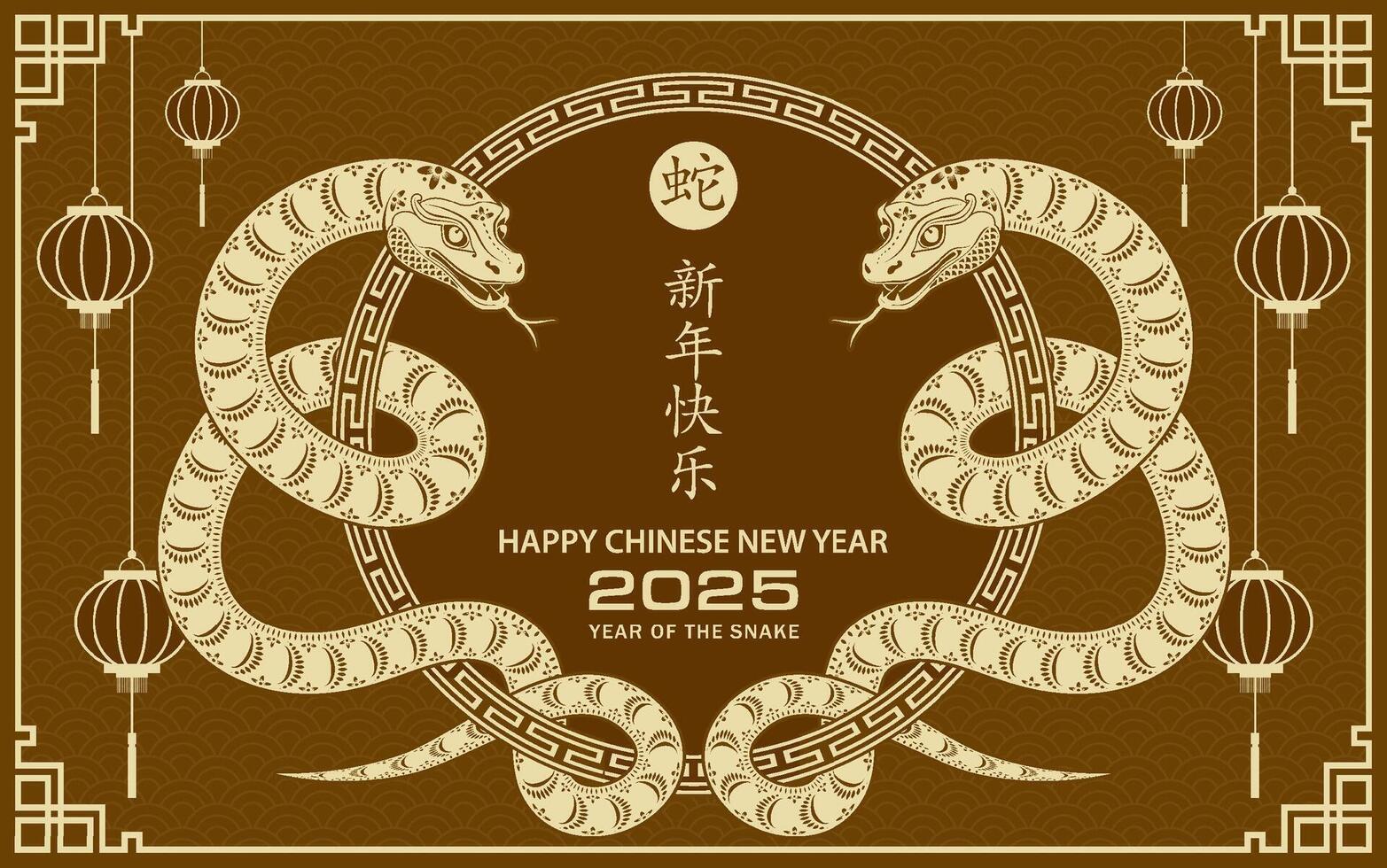 Happy Chinese new year 2025 Zodiac sign, year of the Snake vector