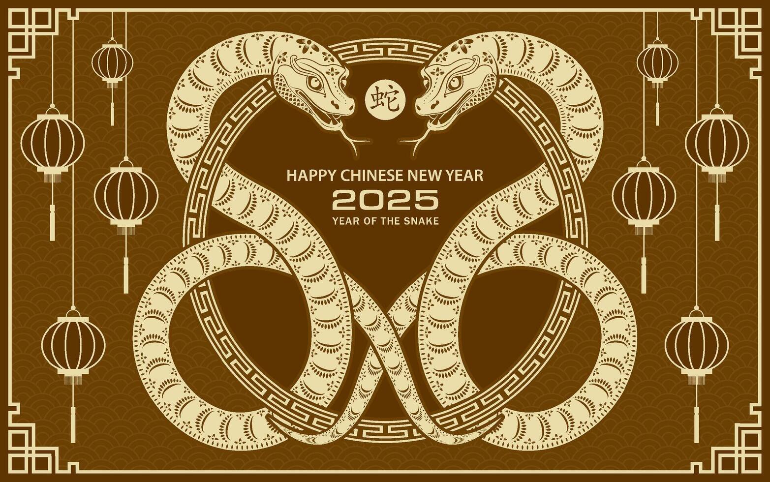 Happy Chinese new year 2025 Zodiac sign, year of the Snake vector