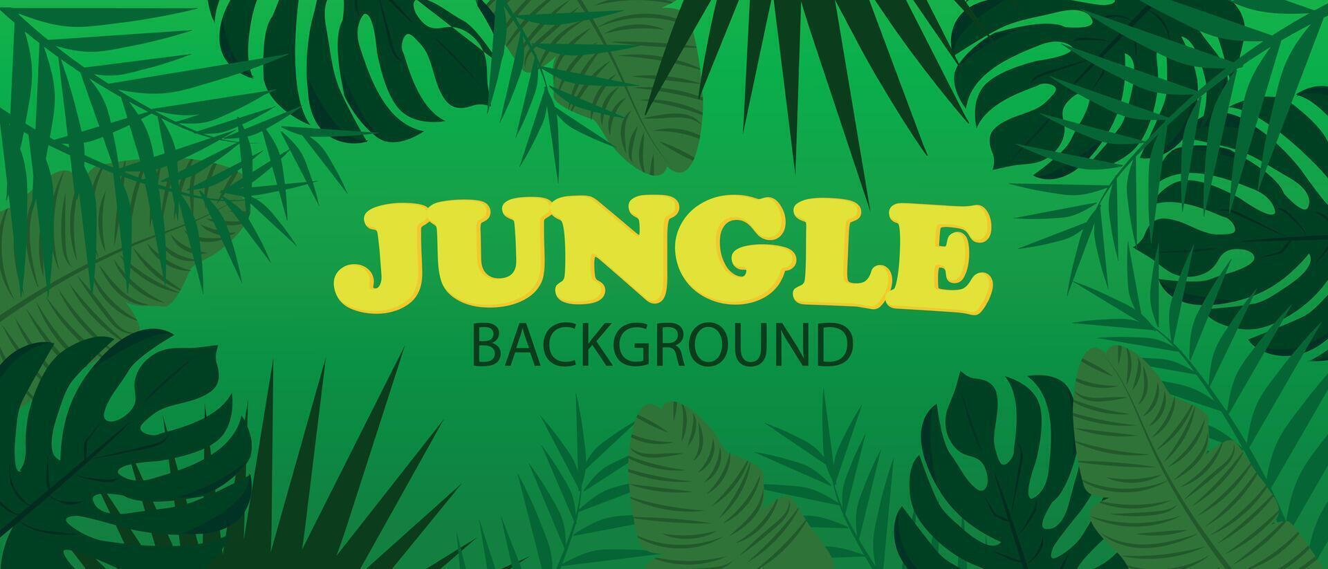 Tropical summer banner with succulent bright exotic leaves. Vector illustration of a jungle on a dark green background.