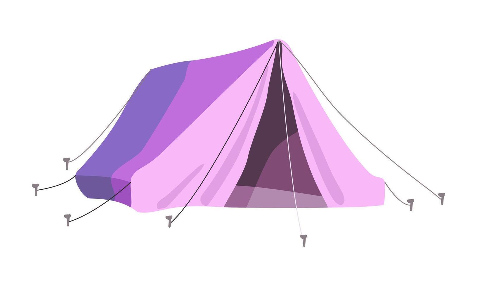 Lilac triangular tent for camping, adventure tourism and travel, bushcraft and backpacking. Isolated object on a white background. vector illustration.