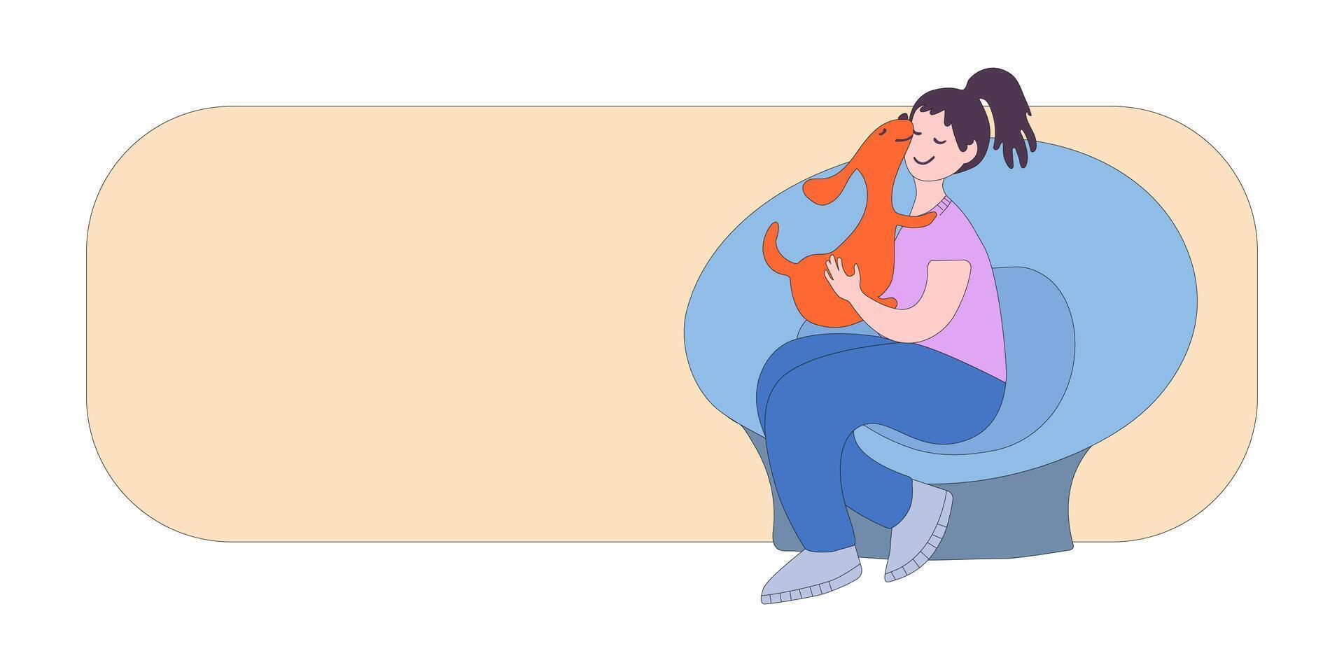 Happy woman with dog isolated on white background. People playing, hugging, cuddling with four-legged animal friends. Sample for banner for pet owner services and shop. vector
