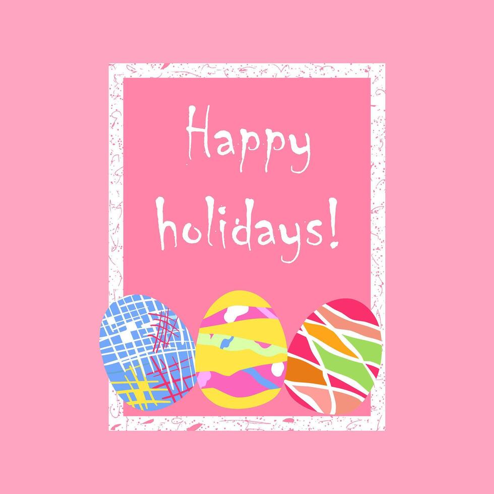 Happy Easter. Modern universal artistic templates. Pink background with easter eggs vector