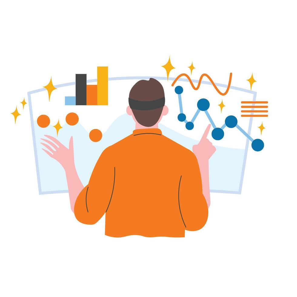 Man Working In Virtual World Illustration vector