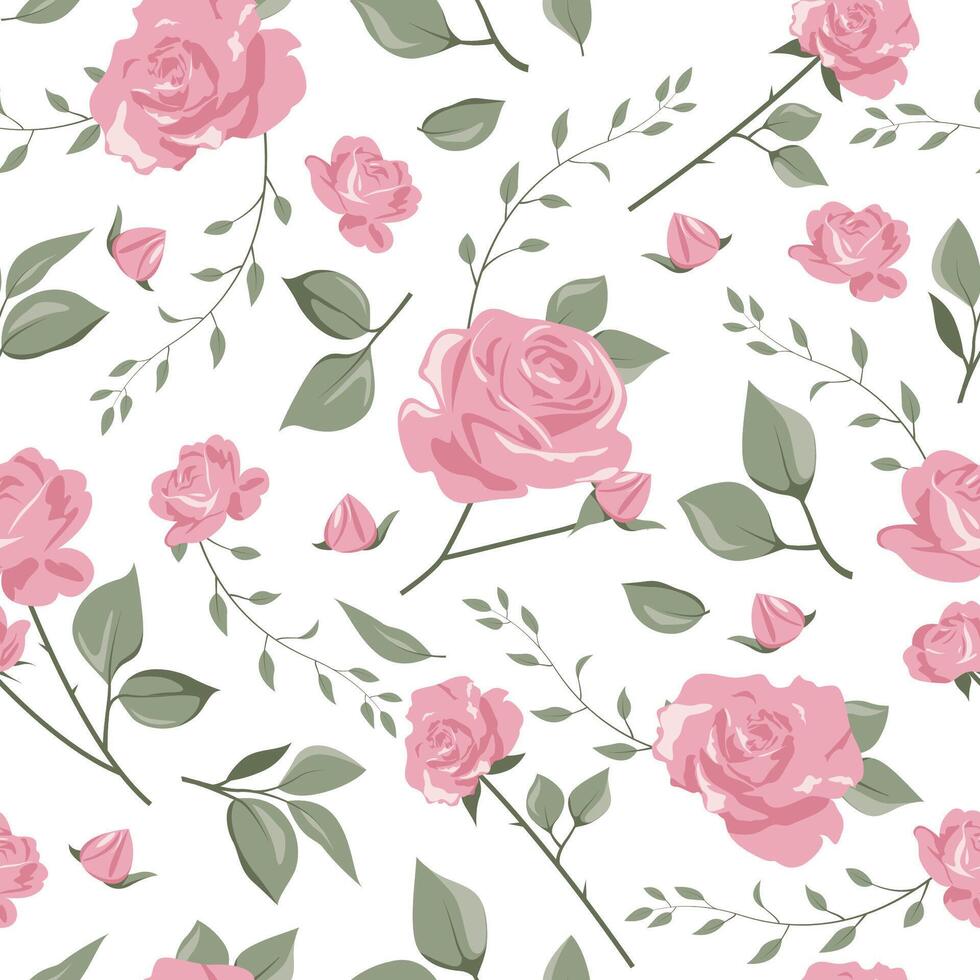 seamless pattern with pink roses vector