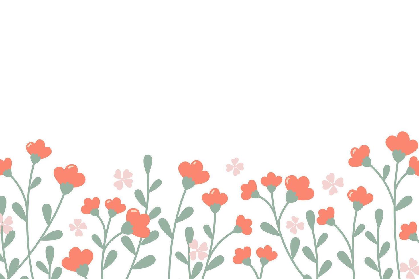 horizontal blanco bandera con flores a lo largo el fondo borde. primavera botánico plano vector ilustración en blanco antecedentes