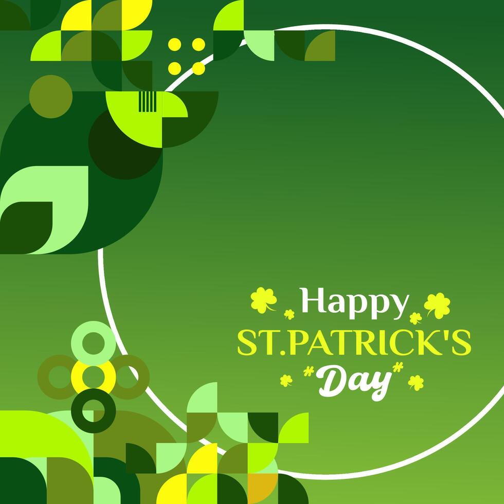 Happy St Patrick's Day square banner in modern geometric style. Great for greeting covers, social posters and St Patrick's Day celebration party invitations with text. Vector illustration