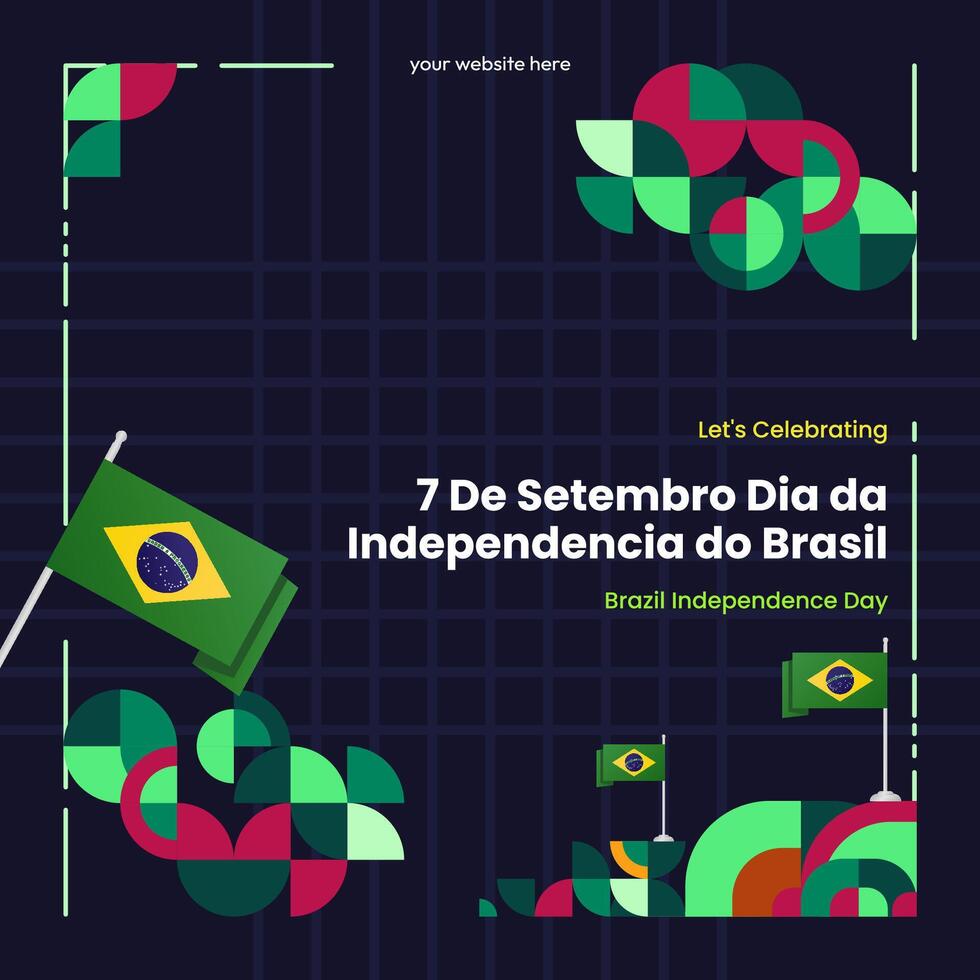 Brasil independencia día bandera en vistoso moderno geométrico estilo. nacional independencia día saludo tarjeta cuadrado bandera con tipografía. vector ilustración para nacional fiesta celebracion fiesta