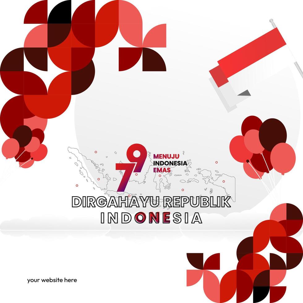 Happy Indonesian Independence Day background in geometric style. Happy Indonesia National Day cover with typography. Vector Illustration. Suitable for greeting cards, ads banner and party invitations