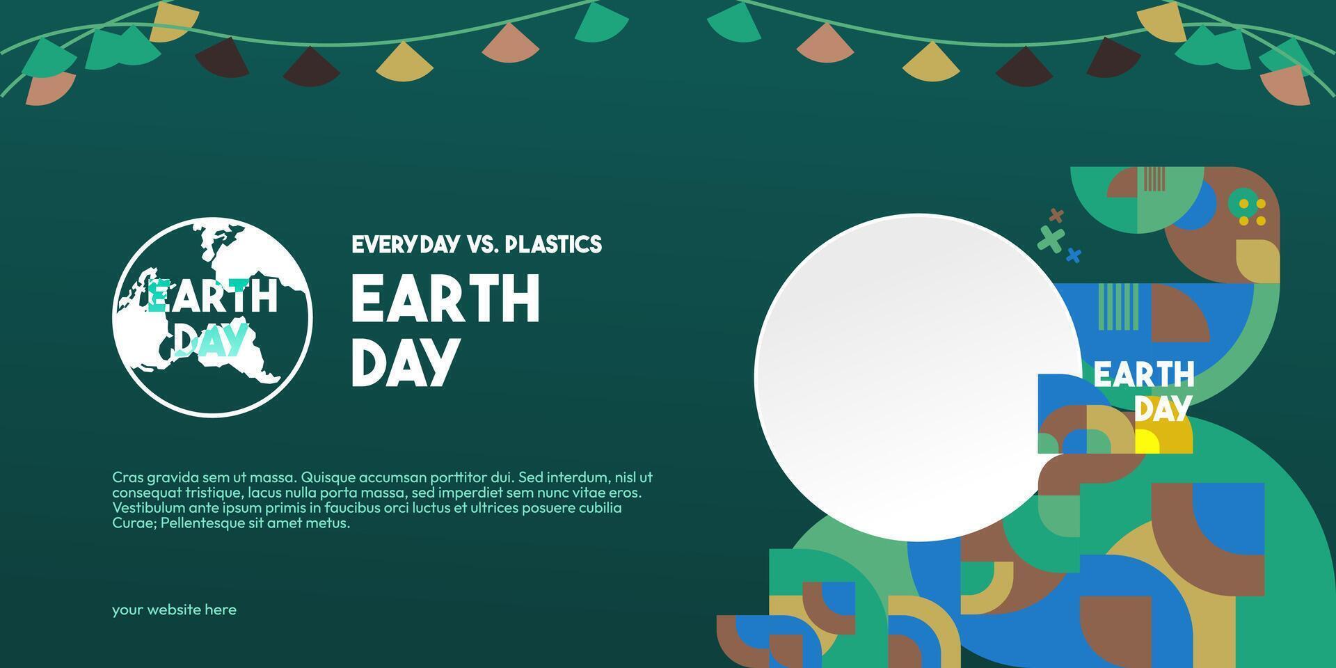 Earth day banner. Modern geometric abstract background in environmental colors for Earth Day. Happy Earth Day greeting card cover with text. Vector illustration of Earth Day for awareness