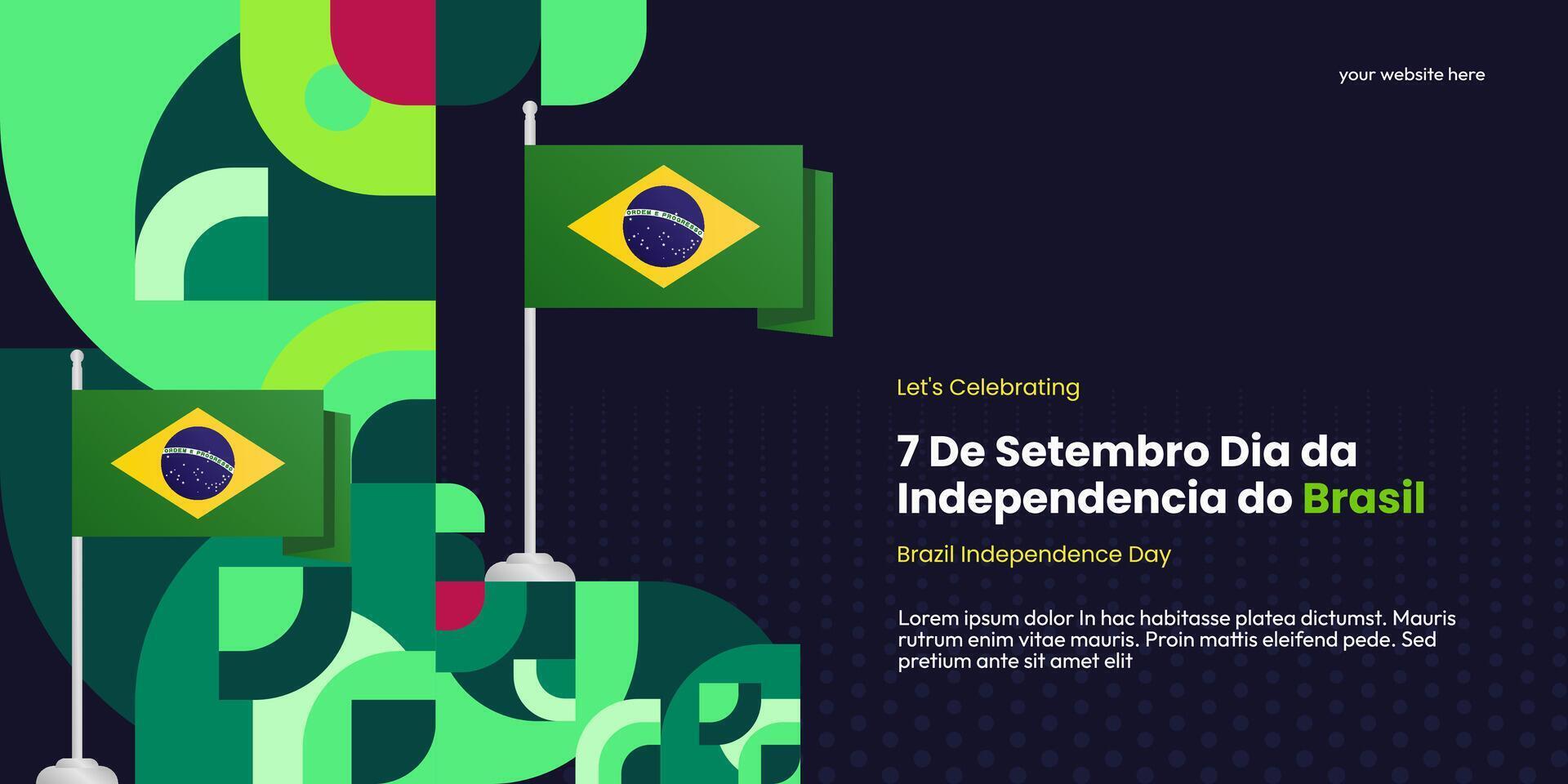 Brazil Independence Day banner in colorful modern geometric style. National Independence Day greeting card cover with typography. Vector illustration for national holiday celebration party