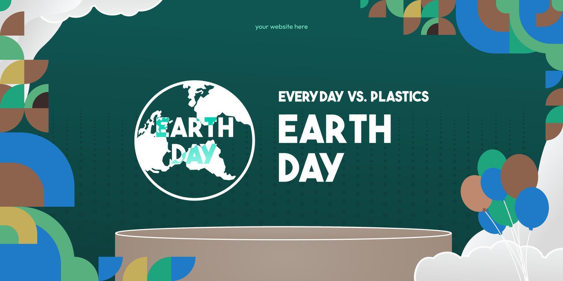 Earth day banner. Modern geometric abstract background in environmental colors for Earth Day. Happy Earth Day greeting card cover with text. Vector illustration of Earth Day for awareness