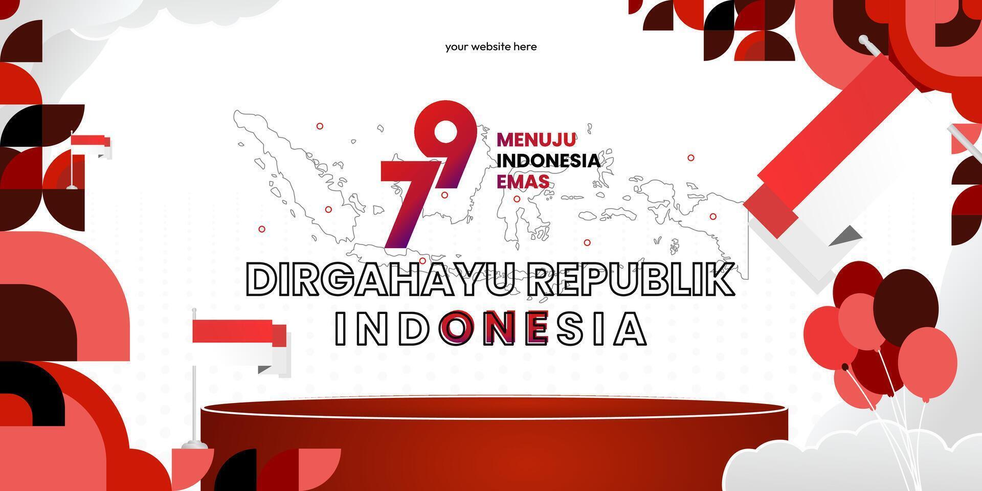 Happy Indonesian Independence Day background in geometric style. Happy Indonesia National Day cover with typography. Vector Illustration. Suitable for greeting cards, ads banner and party invitations