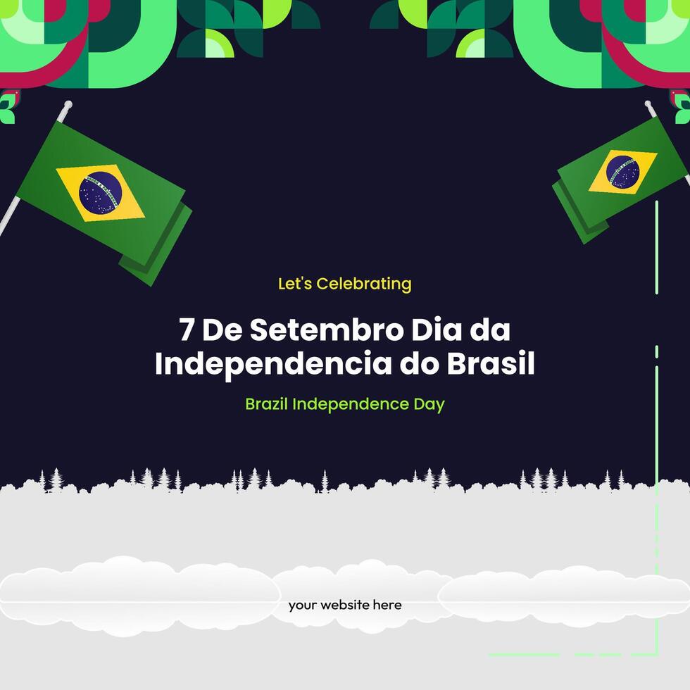 Brazil Independence Day banner in colorful modern geometric style. National Independence Day greeting card square banner with typography. Vector illustration for national holiday celebration party