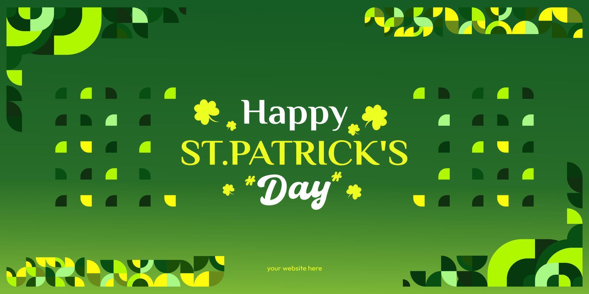 Happy St Patrick's Day banner in modern geometric style. Great for greeting covers, social posters and St Patrick's Day celebration party invitations with text. Vector illustration