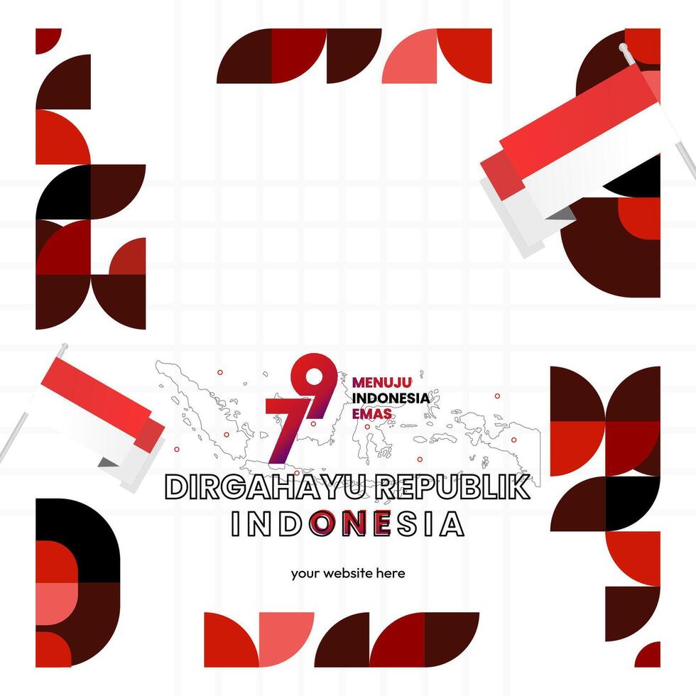 Happy Indonesian Independence Day background in geometric style. Happy Indonesia National Day cover with typography. Vector Illustration. Suitable for greeting cards, ads banner and party invitations