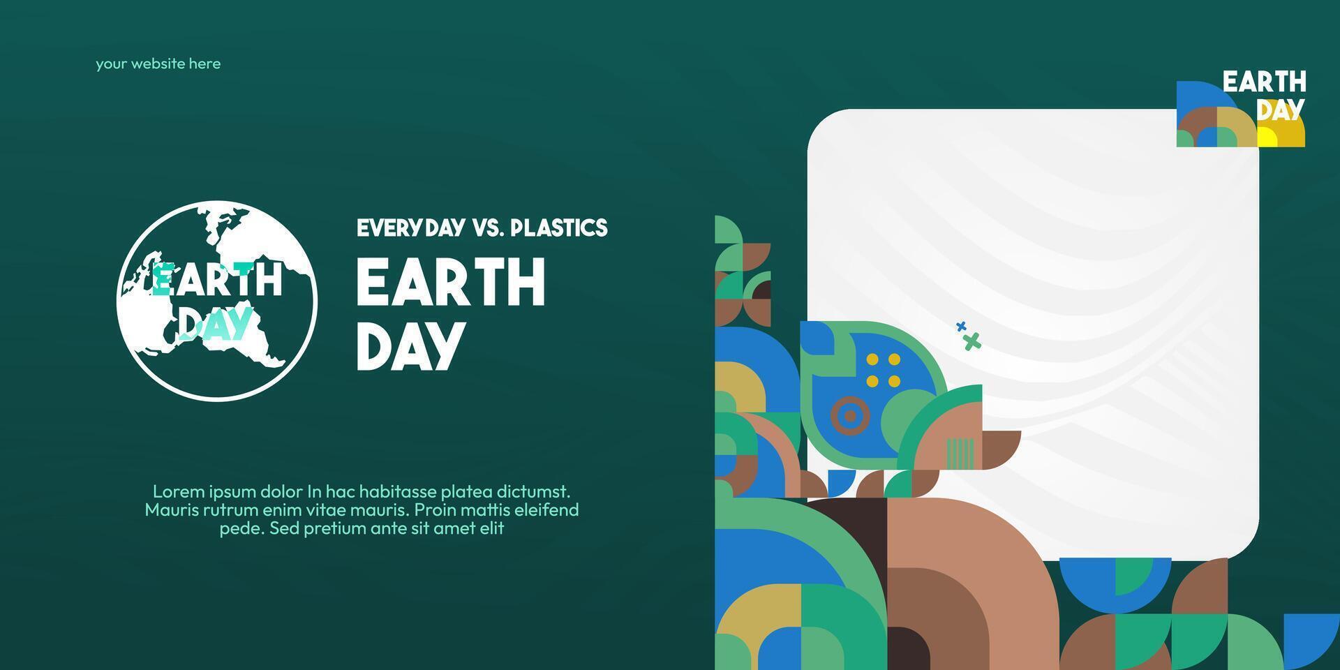 Earth day banner. Modern geometric abstract background in environmental colors for Earth Day. Happy Earth Day greeting card cover with text. Vector illustration of Earth Day for awareness