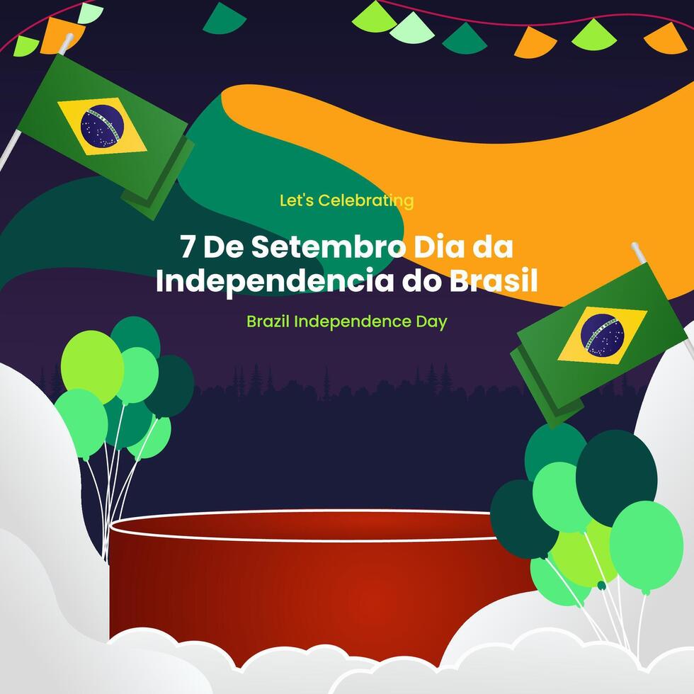 Brasil independencia día bandera en vistoso moderno geométrico estilo. nacional independencia día saludo tarjeta cuadrado bandera con tipografía. vector ilustración para nacional fiesta celebracion fiesta