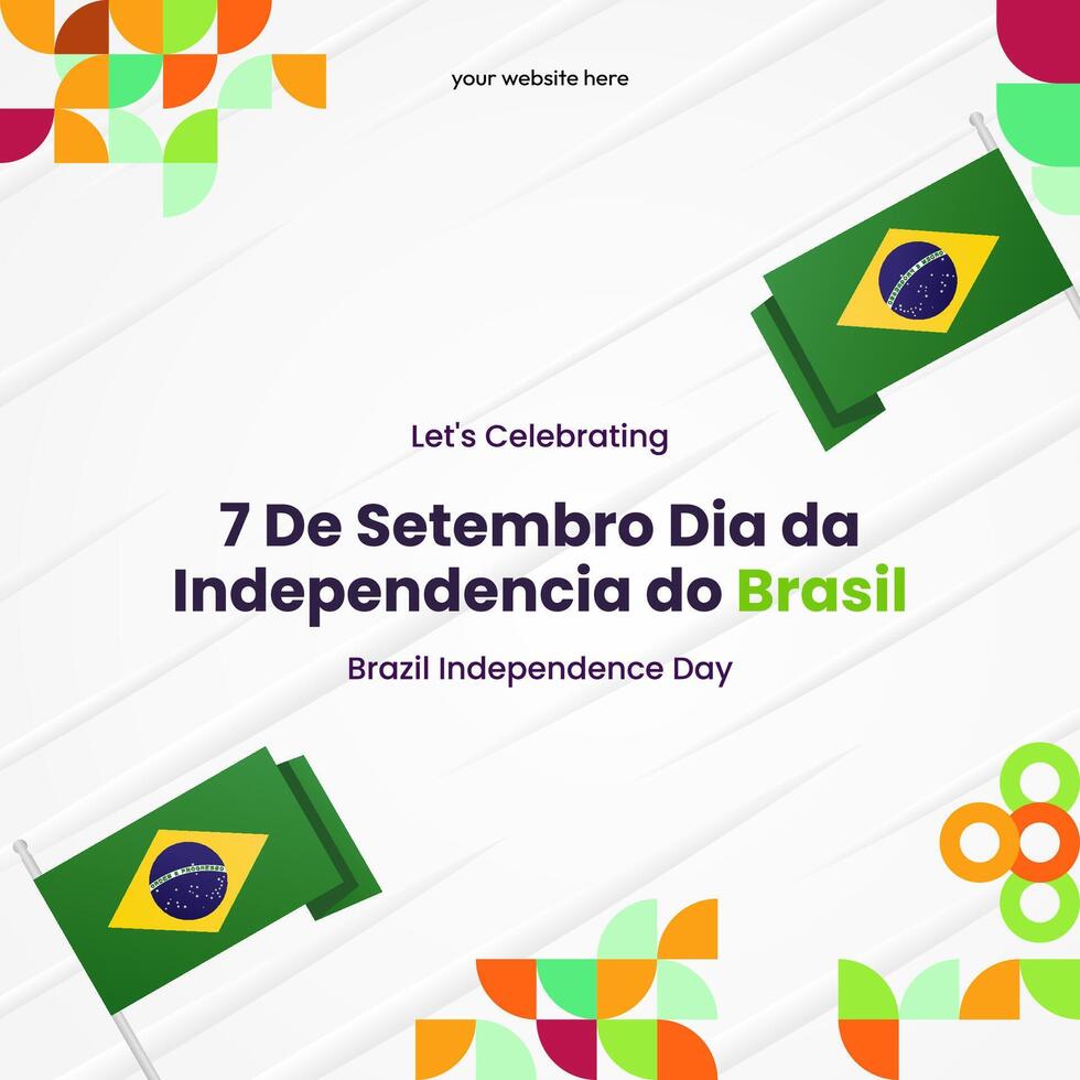 Brazil Independence Day banner in colorful modern geometric style. National Independence Day greeting card square banner with typography. Vector illustration for national holiday celebration party