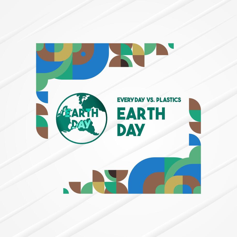 Earth day banner. Modern geometric abstract background in environmental colors for Earth Day. Happy Earth Day greeting card cover with text. Vector illustration of Earth Day for awareness