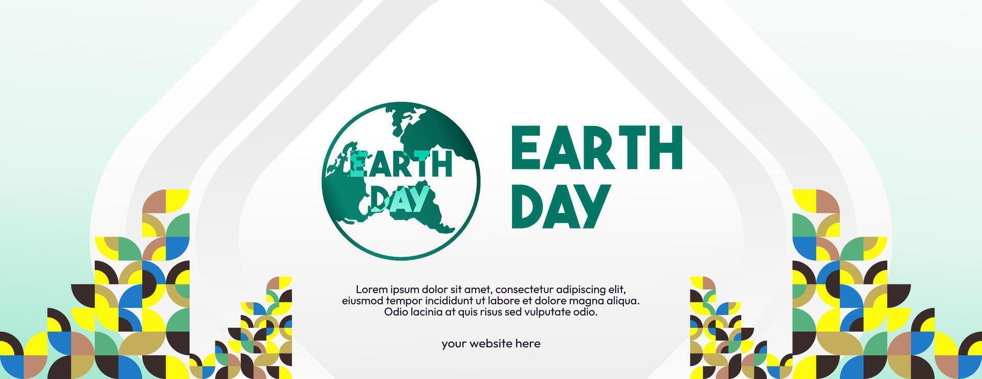 Earth day banner. Modern geometric abstract background in environmental colors for Earth Day. Happy Earth Day greeting card cover with text. Vector illustration of Earth Day for awareness