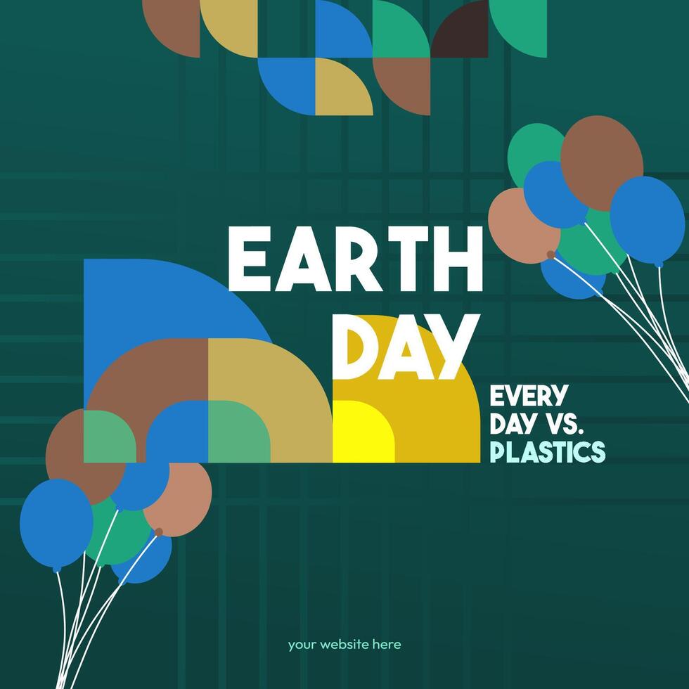 Earth day banner. Modern geometric abstract background in environmental colors for Earth Day. Happy Earth Day greeting card cover with text. Vector illustration of Earth Day for awareness