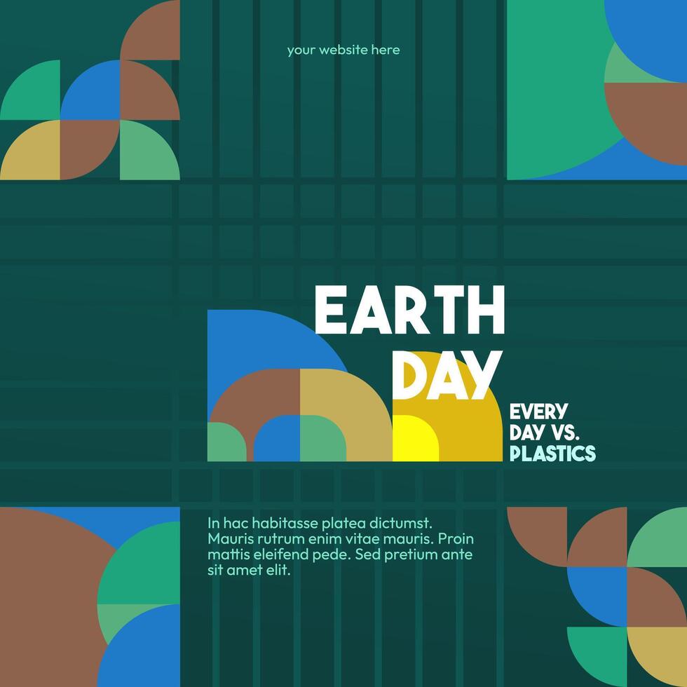 Earth day banner. Modern geometric abstract background in environmental colors for Earth Day. Happy Earth Day greeting card cover with text. Vector illustration of Earth Day for awareness