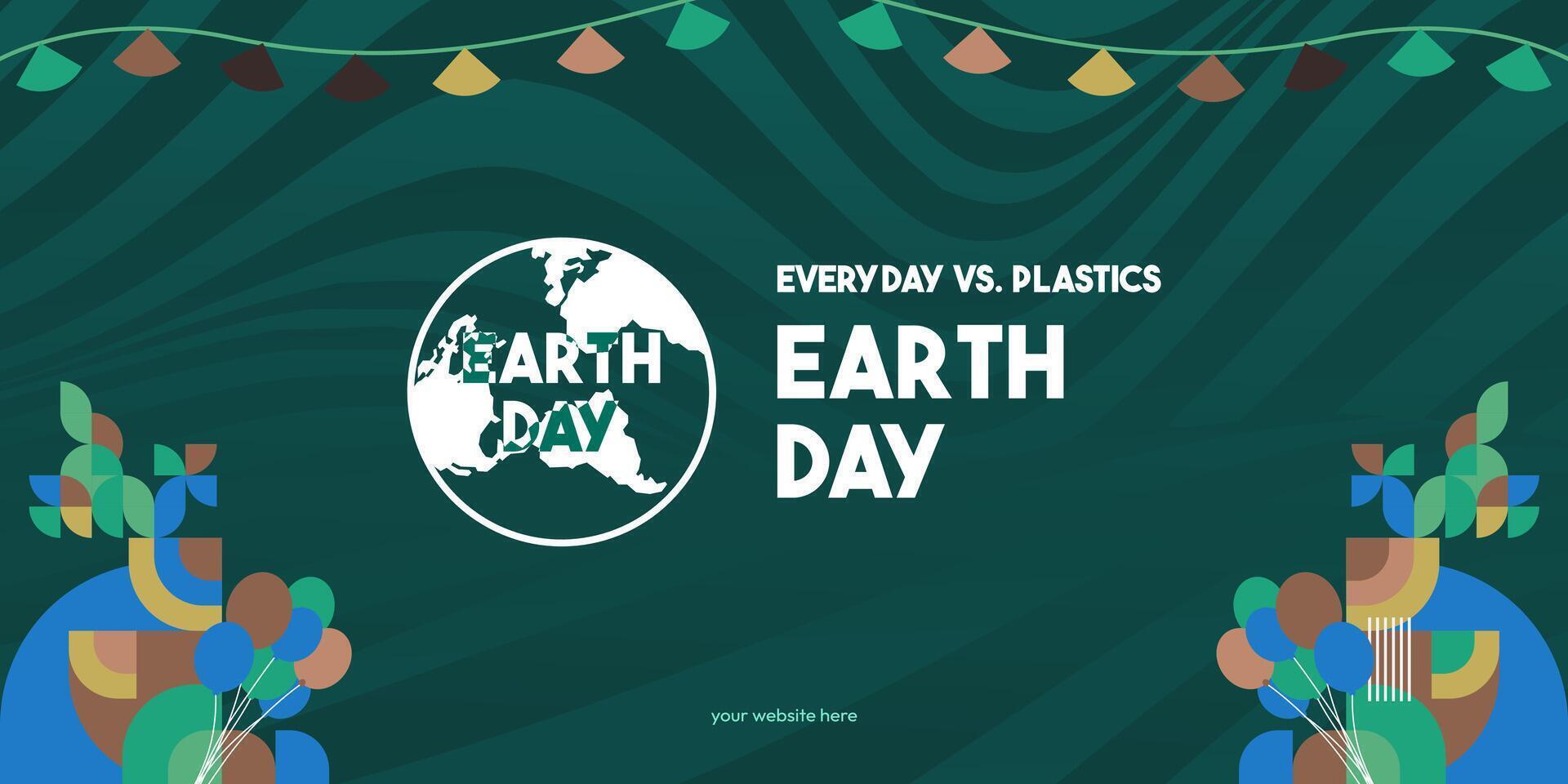 Earth day banner. Modern geometric abstract background in environmental colors for Earth Day. Happy Earth Day greeting card cover with text. Vector illustration of Earth Day for awareness