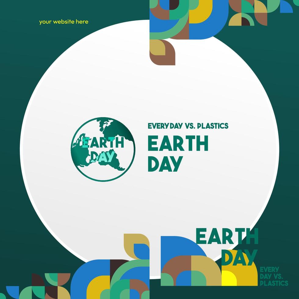 Earth day banner. Modern geometric abstract background in environmental colors for Earth Day. Happy Earth Day greeting card cover with text. Vector illustration of Earth Day for awareness