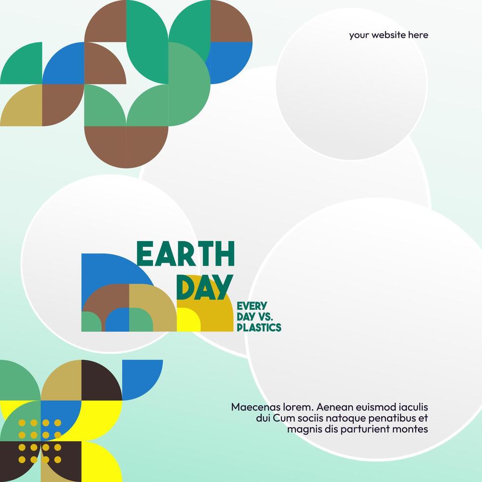 Earth day banner. Modern geometric abstract background in environmental colors for Earth Day. Happy Earth Day greeting card cover with text. Vector illustration of Earth Day for awareness